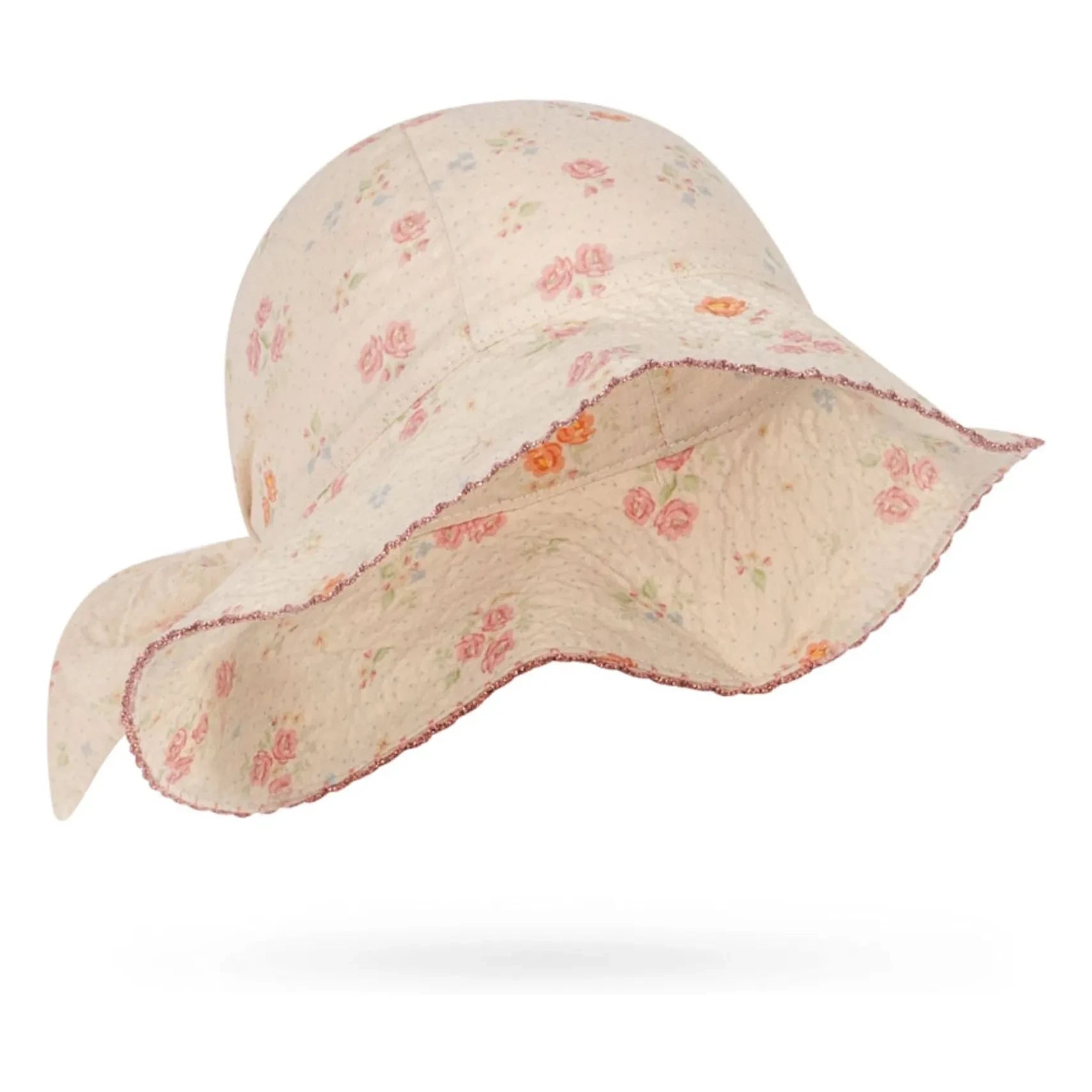 Konges Sløjd - Elin Blumenmuster Knotenmütze Bio-Baumwolle | Beige