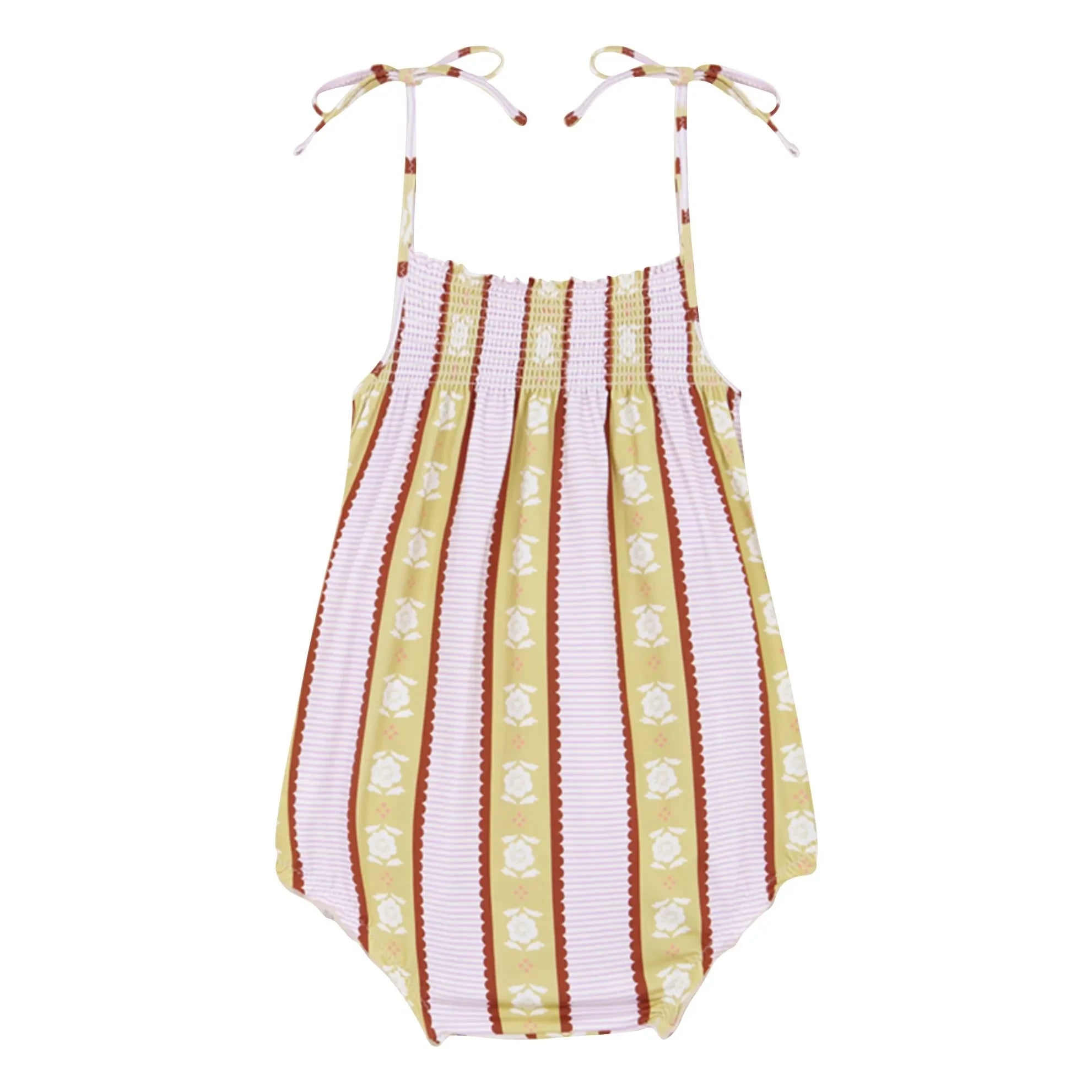 birinit - Caspe Baby Blumenstreifen-Badeanzug | Hellrosa