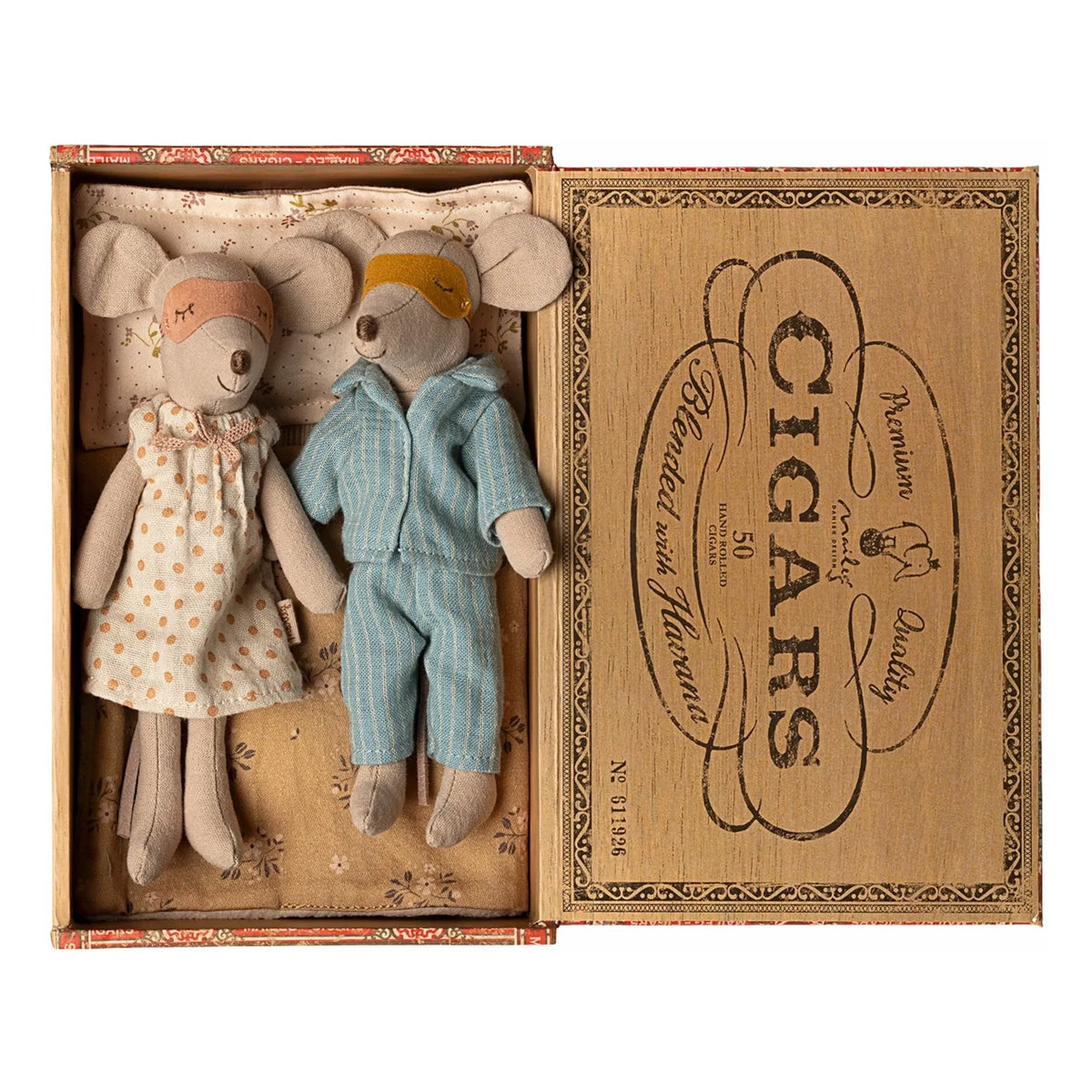 Maileg - Mama und Papa Maus in Rauchfarbener Holzbox