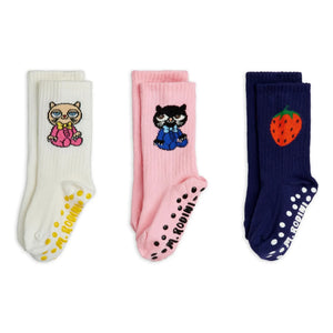 Mini Rodini - Set aus 3 rutschfesten Socken aus Bio-Baumwolle | Rosa