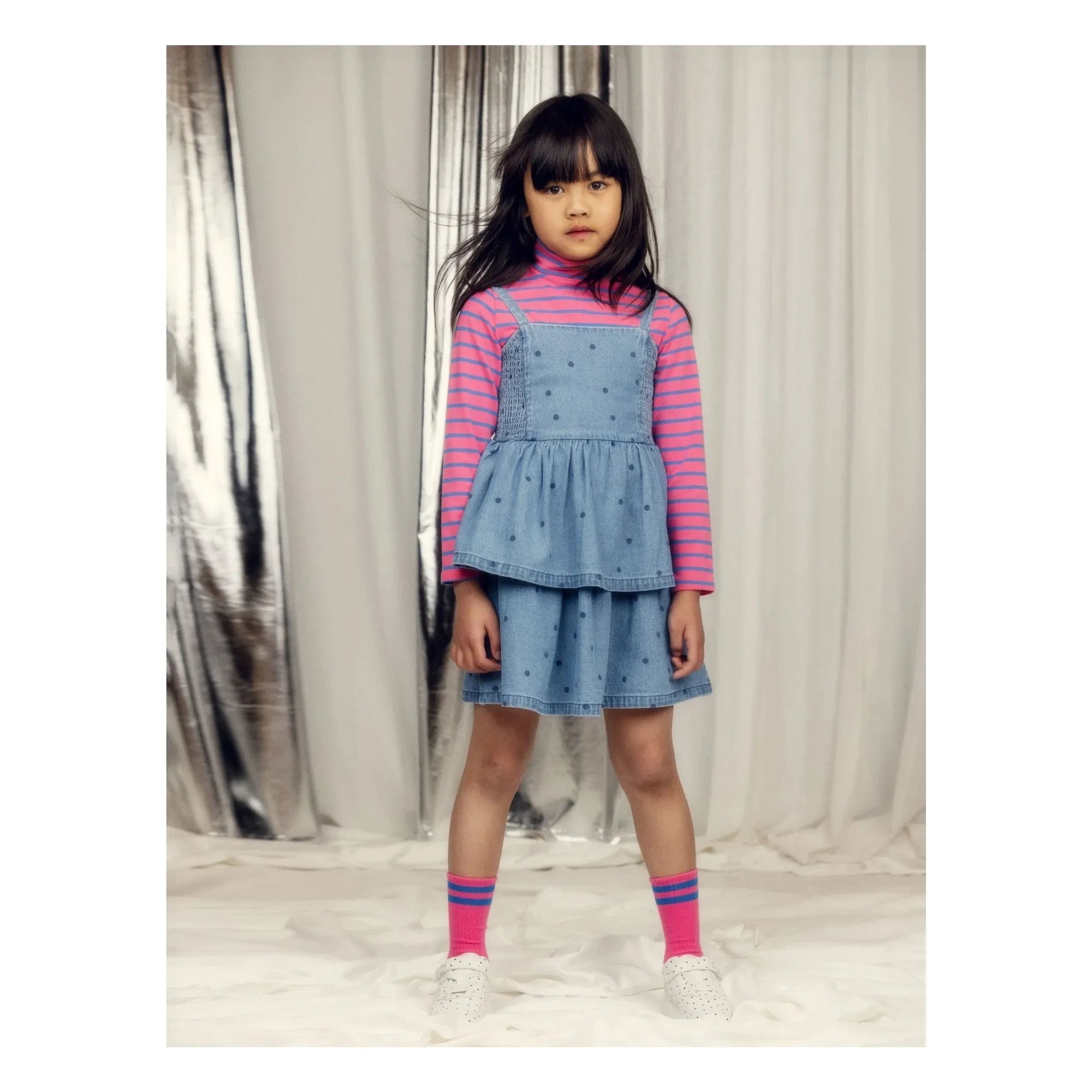 Mini Rodini – Bio-Baumwoll-Denimkleid mit Tupfenmuster | Blau