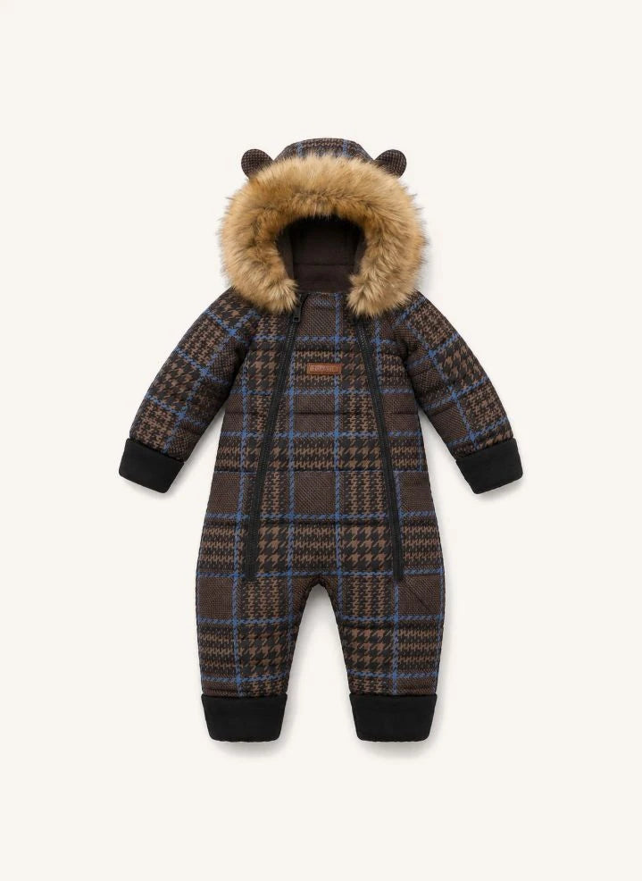 Töastie - Wasserdichter Kunstpelzteilen Kapuzen Cloud-Jacke, aus recycelten Fasern, Kariert | Blau