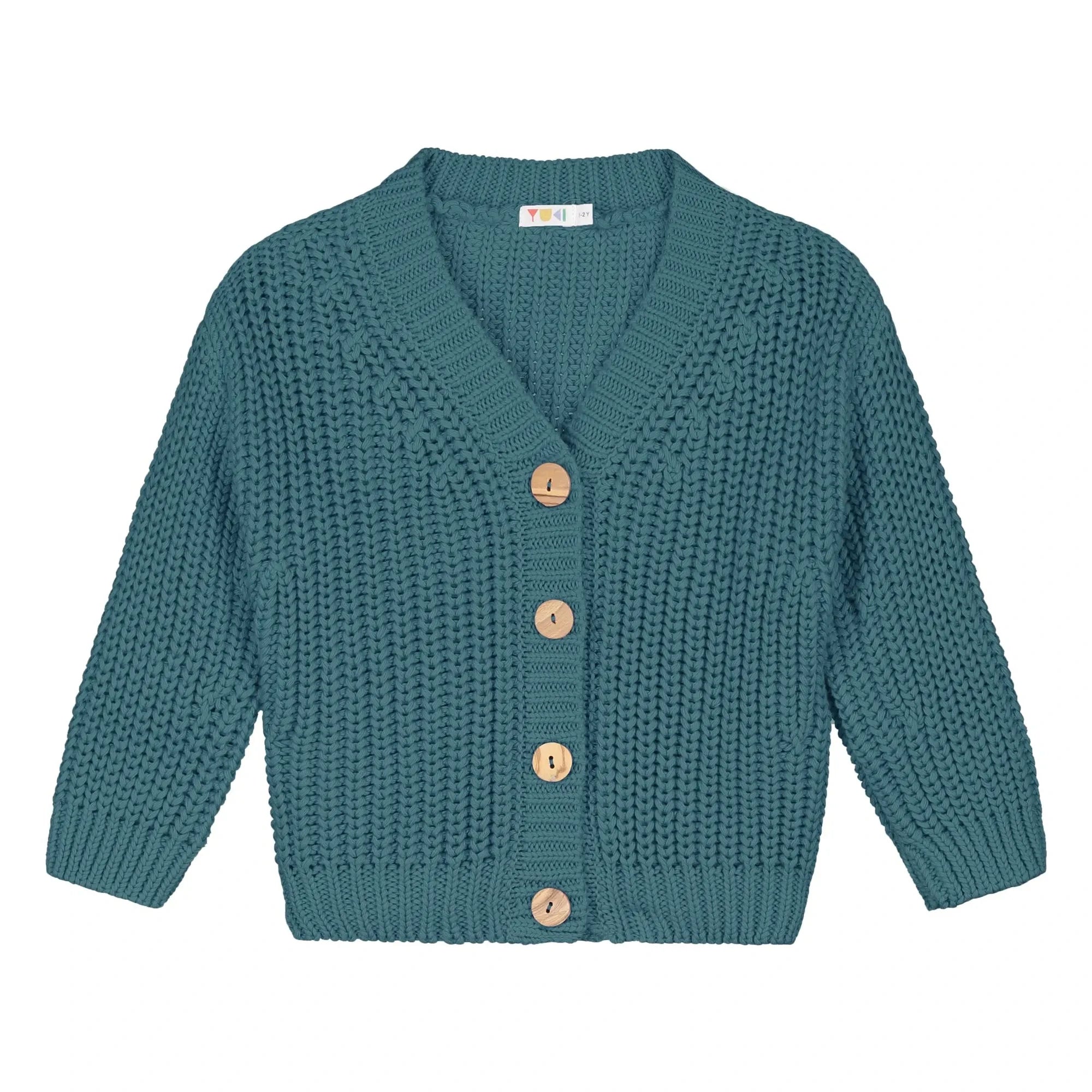 Yuki - Grobe Strickjacke aus Bio-Baumwolle | Petrolblau