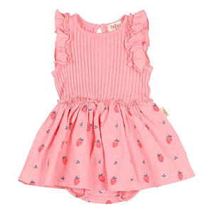 Búho - Body-Kleid mit Kordelzug Erdbeere Bio-Baumwolle | Zartrosa