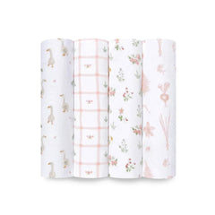 aden + anais Essentials Cotton Muslin Swaddle Blankets 4pk - Country Floral-Blankets-Country Floral-One Size | Natural Baby Shower