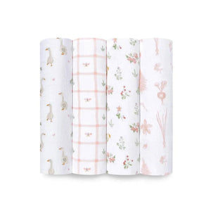 aden + anais Essentials Cotton Muslin Swaddle Blankets 4pk - Country Floral-Blankets-Country Floral-One Size | Natural Baby Shower