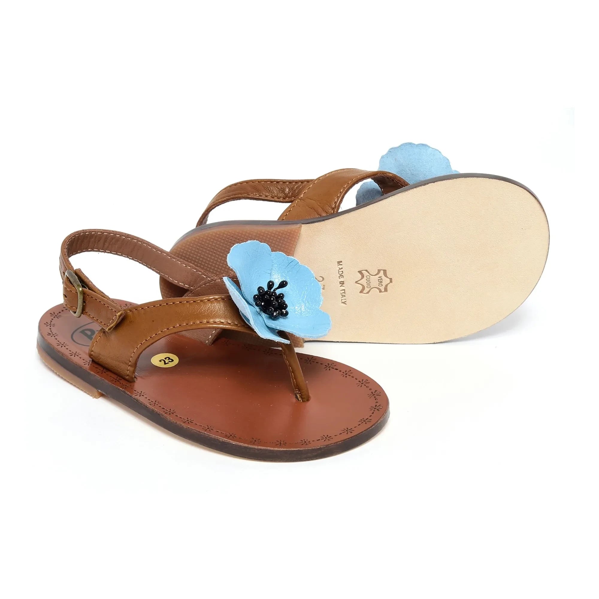 Pèpè - Sandalen mit Blumen | Cognac