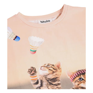 Molo - Ragnhilde Organik Pamuklu Kedi Desenli Tişört | Açık Pembe