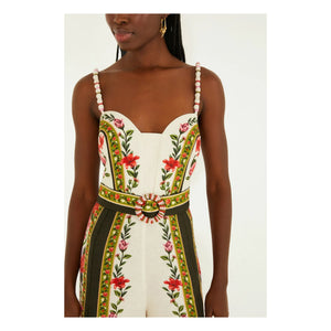 Farm Rio - Wonder Rio Leinen Jumpsuit | Ecru