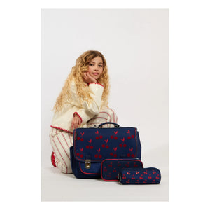 Caramel & Cie – Samt-Kirschen Handtasche | Marineblau