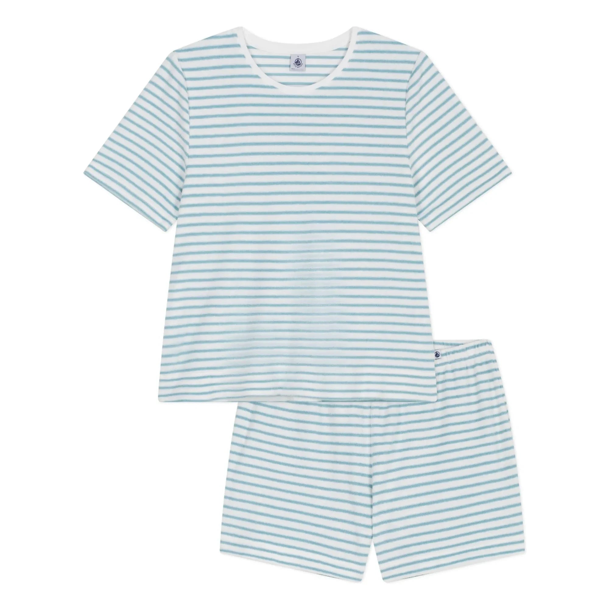 Petit Bateau - Gestreifte Frottee-Pyjamashorts | Türkis