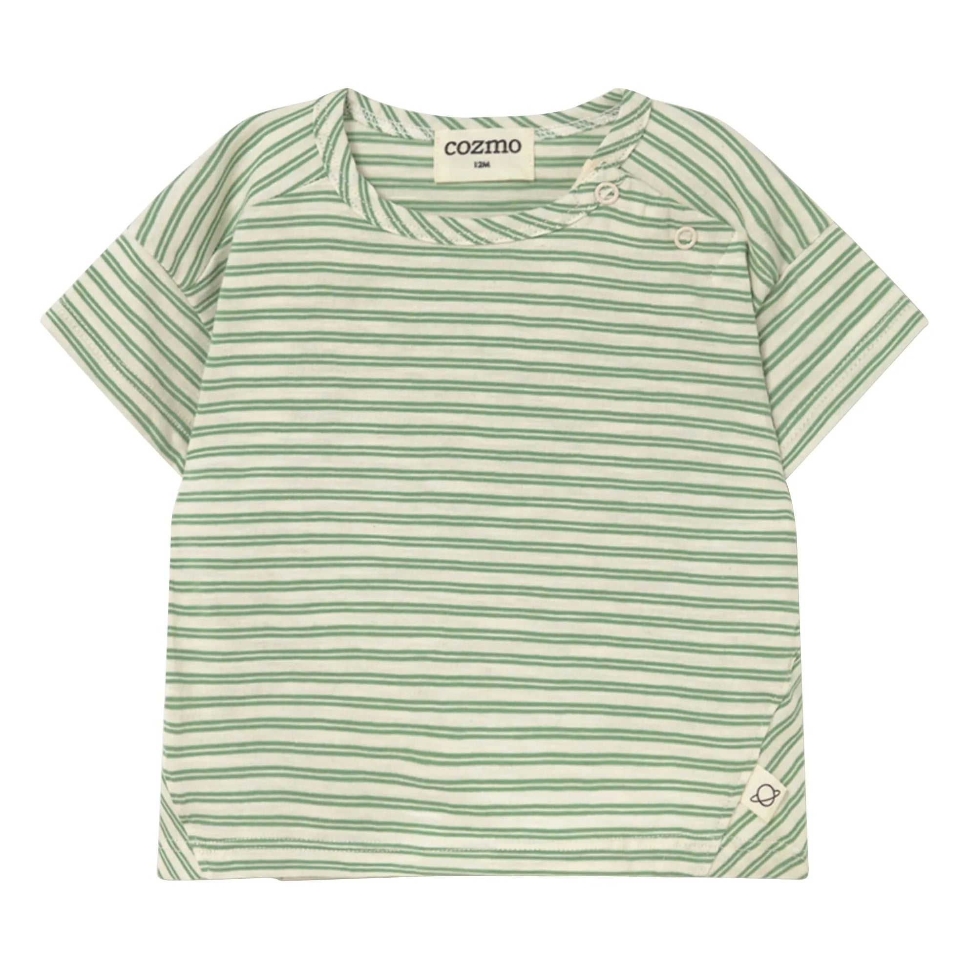 Cozmo - Gestreiftes Baby T-Shirt | Wiesengrün