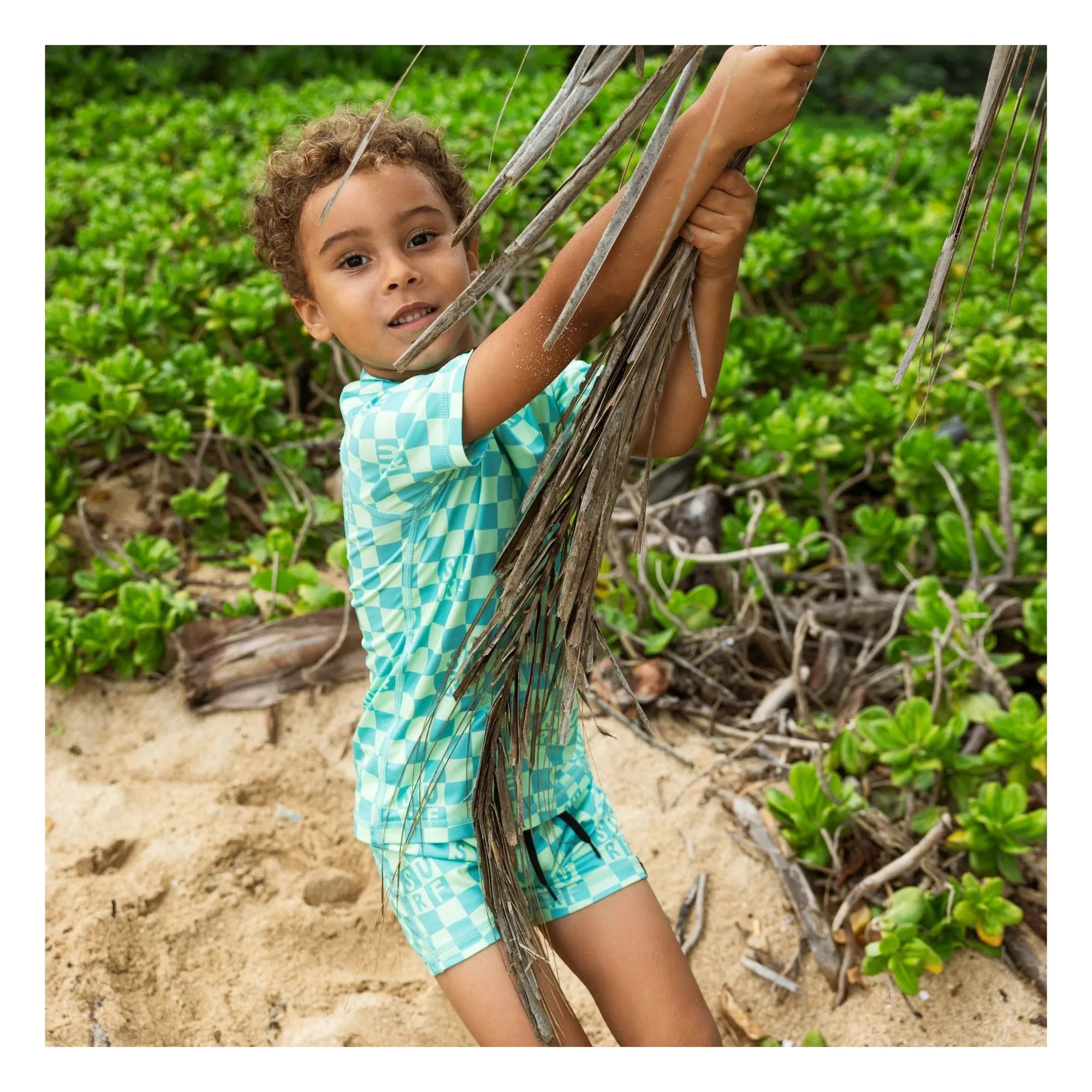 Beach & Bandits - Anti-UV kariertes Surf-T-Shirt aus recycelten Fasern | Grün