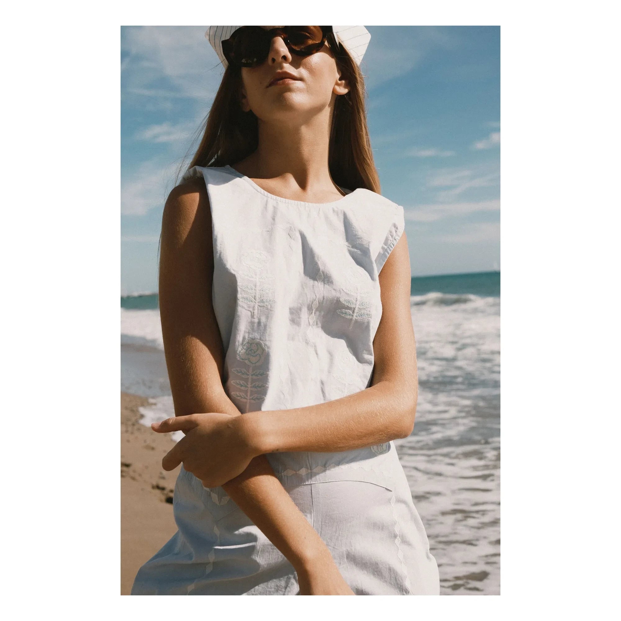The Tiny Big Sister - Leinen- und baumwollbestickte Bluse | Blau