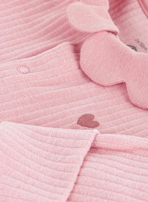 Petit Bateau - Dors Bien Kabartmalı Fırfırlı Yaka Organik Pamuklu Pijama | Pembe