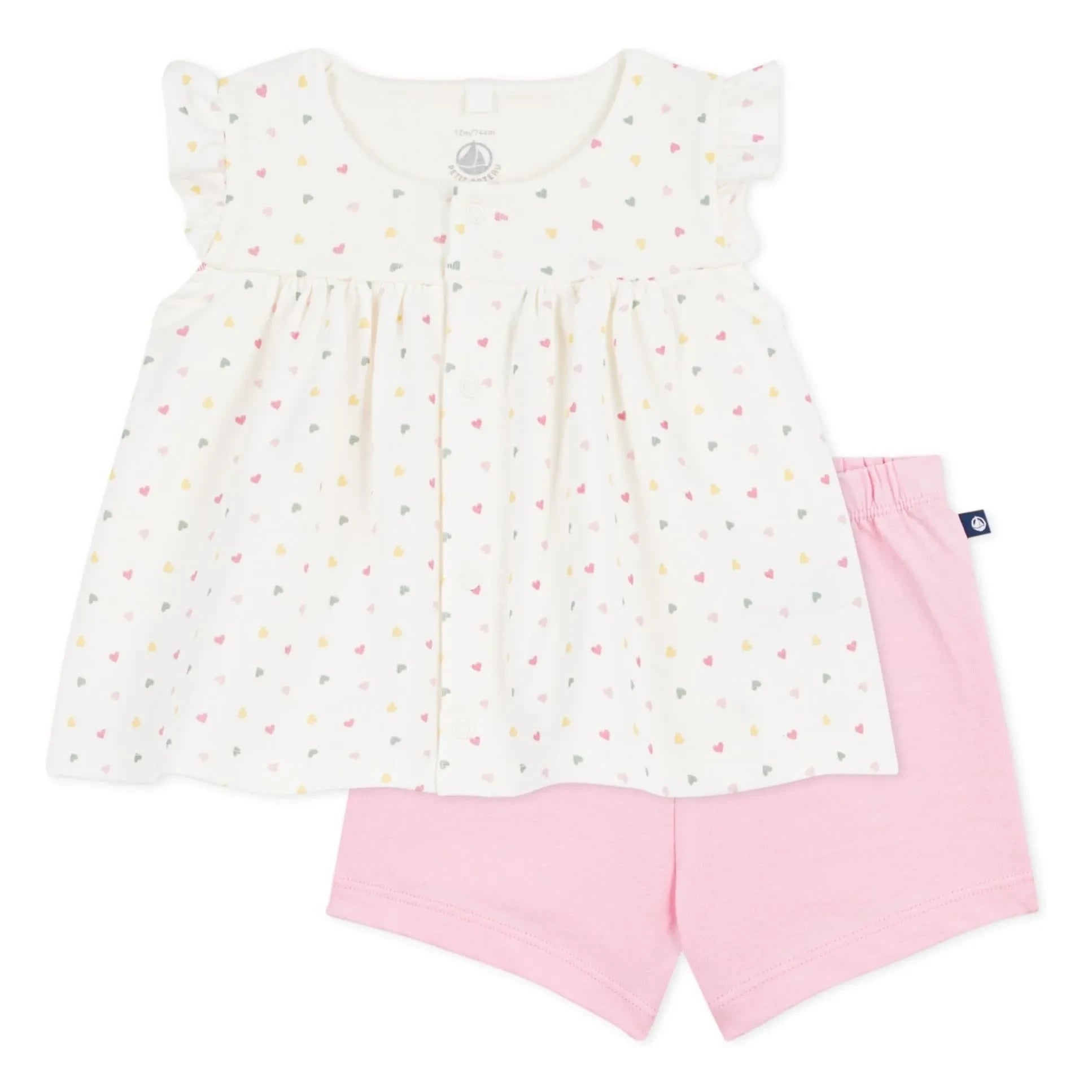 Petit Bateau - Bio-Baumwoll-Set mit Herz-Oberteil und Shorts | Weiß
