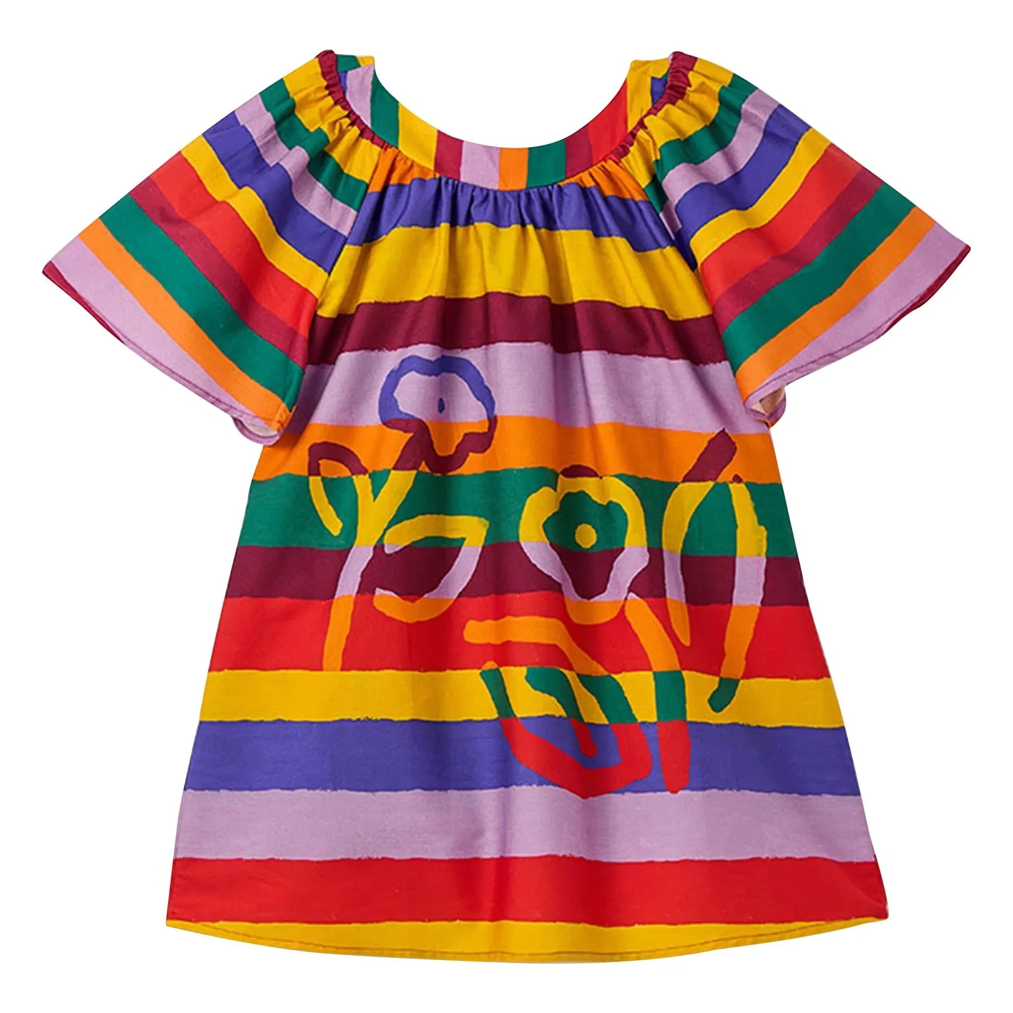 Fabula - Gestreiftes Blumenkleid mit spanischem Ärmel | Gelb