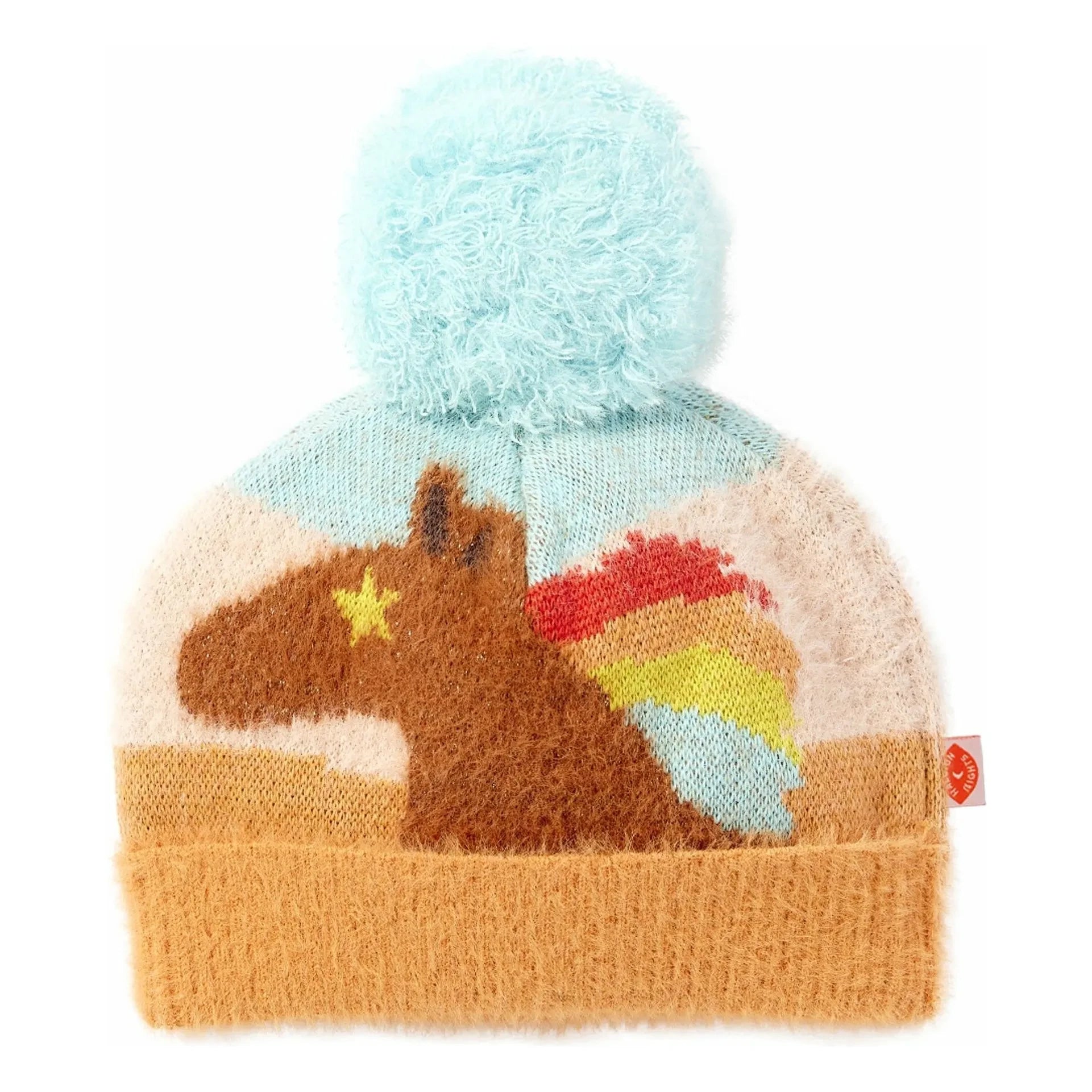 Halcyon Nights – Pferdeohrenhaube mit Pompons | Hellblau