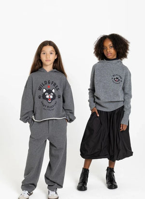 Finger in der Nase - Sofia Schwarze Katze Merinowolle Pullover | Grau Melange