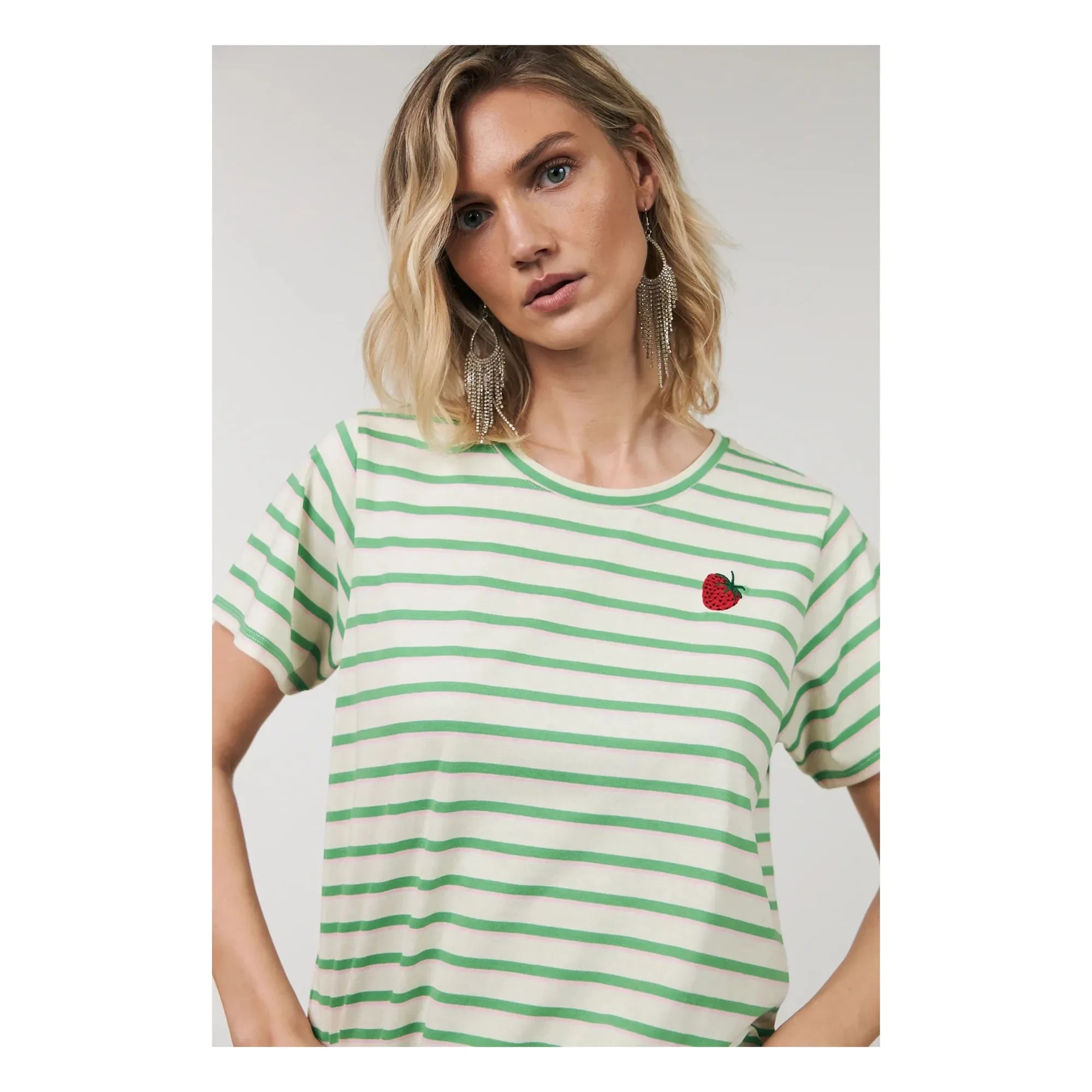 Lollys Laundry - Roma Gestreiftes Baumwoll-T-Shirt | Grün