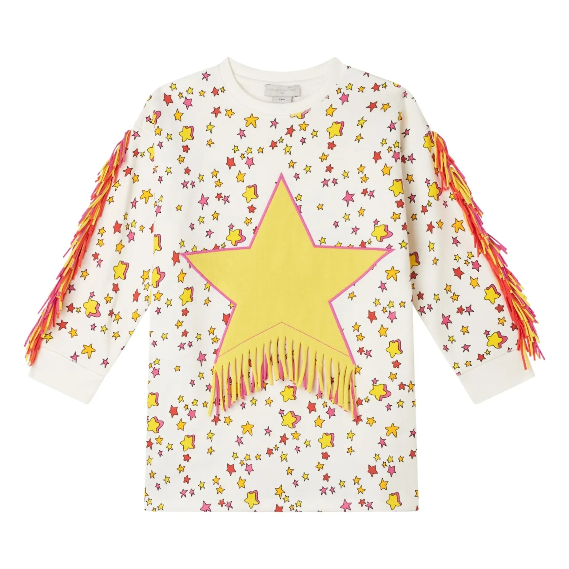 Stella McCartney Kids - Kleid mit Sternen und Fransen | Ecru