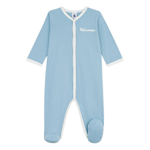 Petit Bateau – Schlafanzug Petit Amour aus Bio-Baumwolle | Grau blau