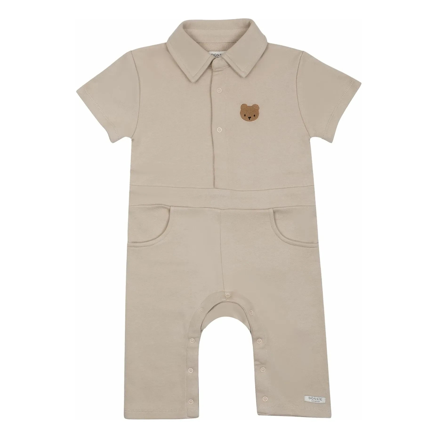 Donsje – Strampler mit Bär aus Bio-Baumwolle | Beige