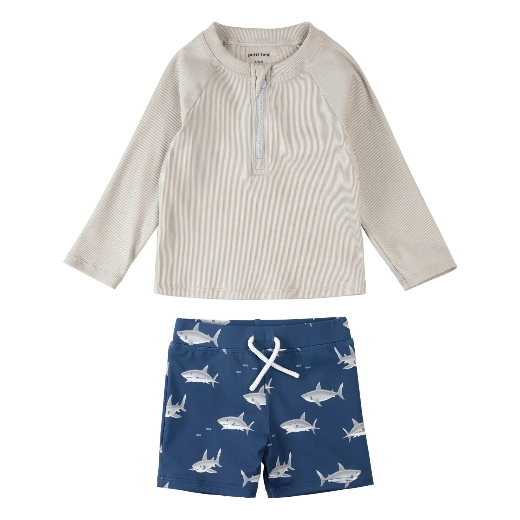 Petit Lem - Texturiertes Fischmuster UV-Schutz T-Shirt und Shorts Set recycelte Fasern | Grau
