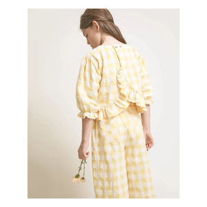 Búho - Gekräuselte Seersucker-Bluse mit 3/4-Ärmeln und Vichy-Karos | Gelb