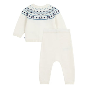 Petit Bateau - Strickjacke und Hose aus Wolle | Ecru