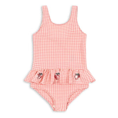 Konges Sløjd - Erdbeer-Rüschen-Badeanzug mit Etta-Muster | Rosa