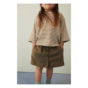 Gray Label - 3/4-Arm Gestreiftes Bio-Baumwoll-T-Shirt | Khaki-Braun