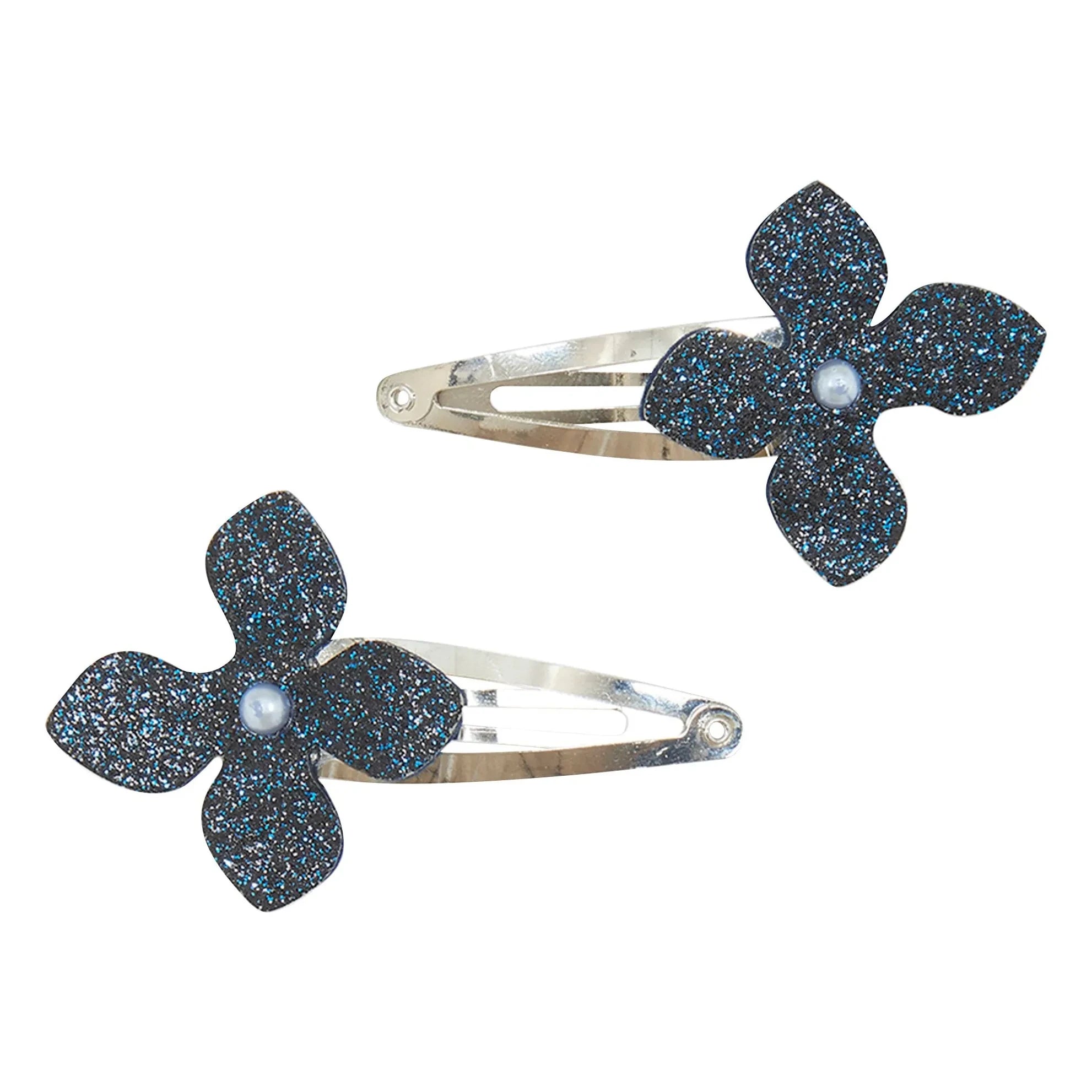 Tartine et Chocolat - 2-teiliges Haarspangen-Set mit Glitzerblumen | Marineblau