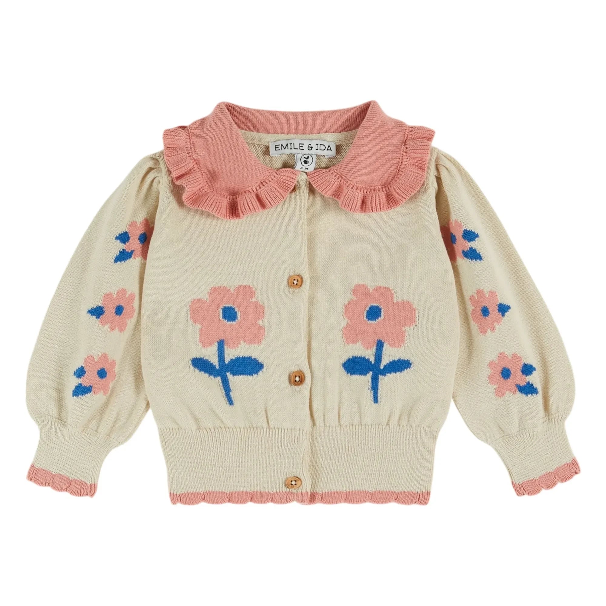 Emile et Ida - Cardigan aus Bio-Baumwolle mit Blumenmuster | Beige