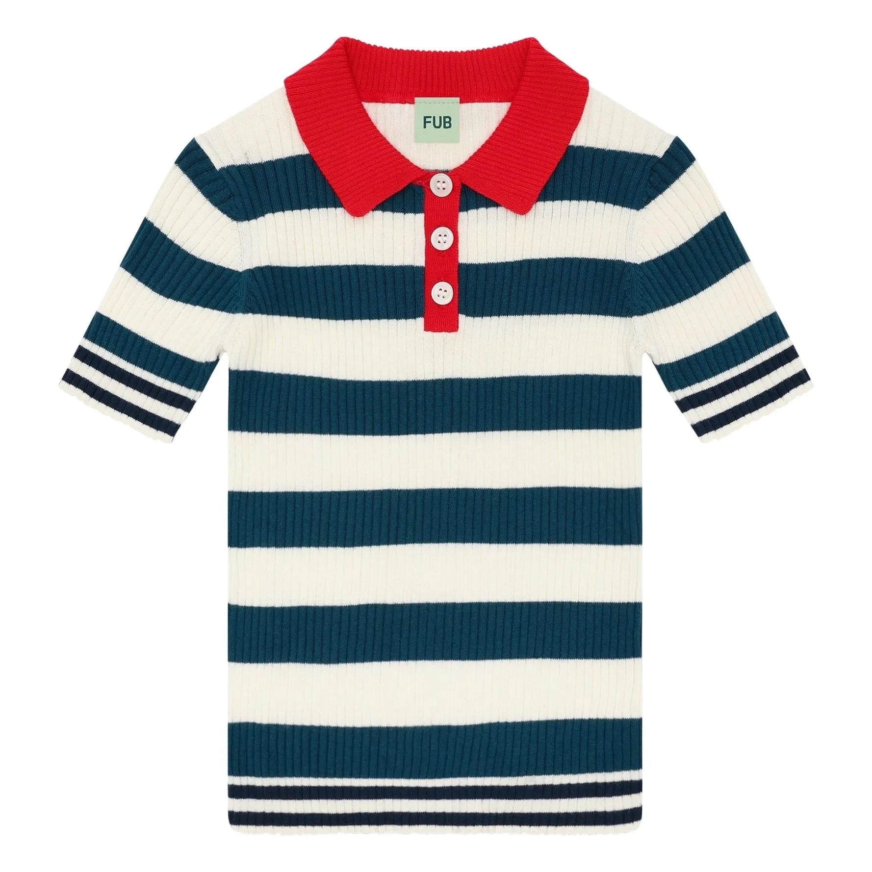 FUB - Gestreiftes Ripp-Polo-Shirt Feiner Bio-Baumwollstrick | Dunkelblau