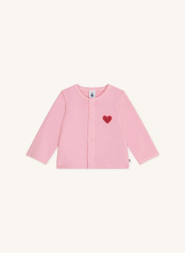 Petit Bateau - Bio-Baumwoll-Cardigan mit Herz | Rosa