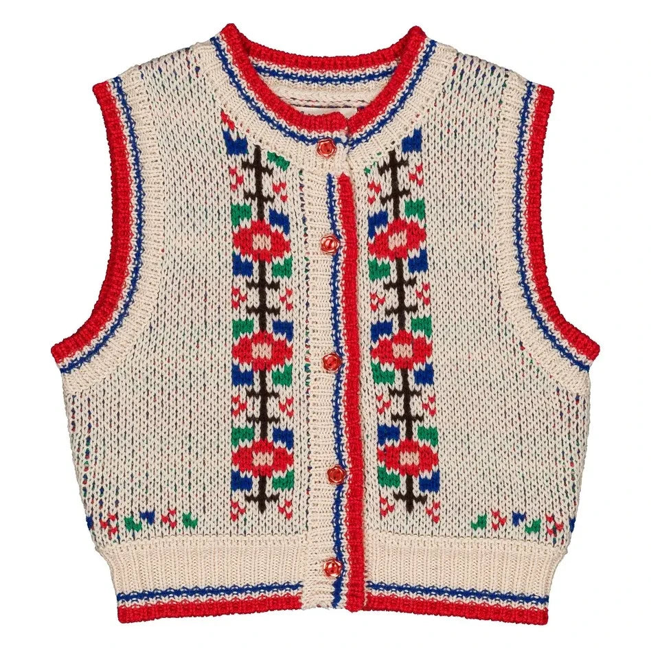 Hello Simone - Polly Flowers Ärmelloser Cardigan | Creme