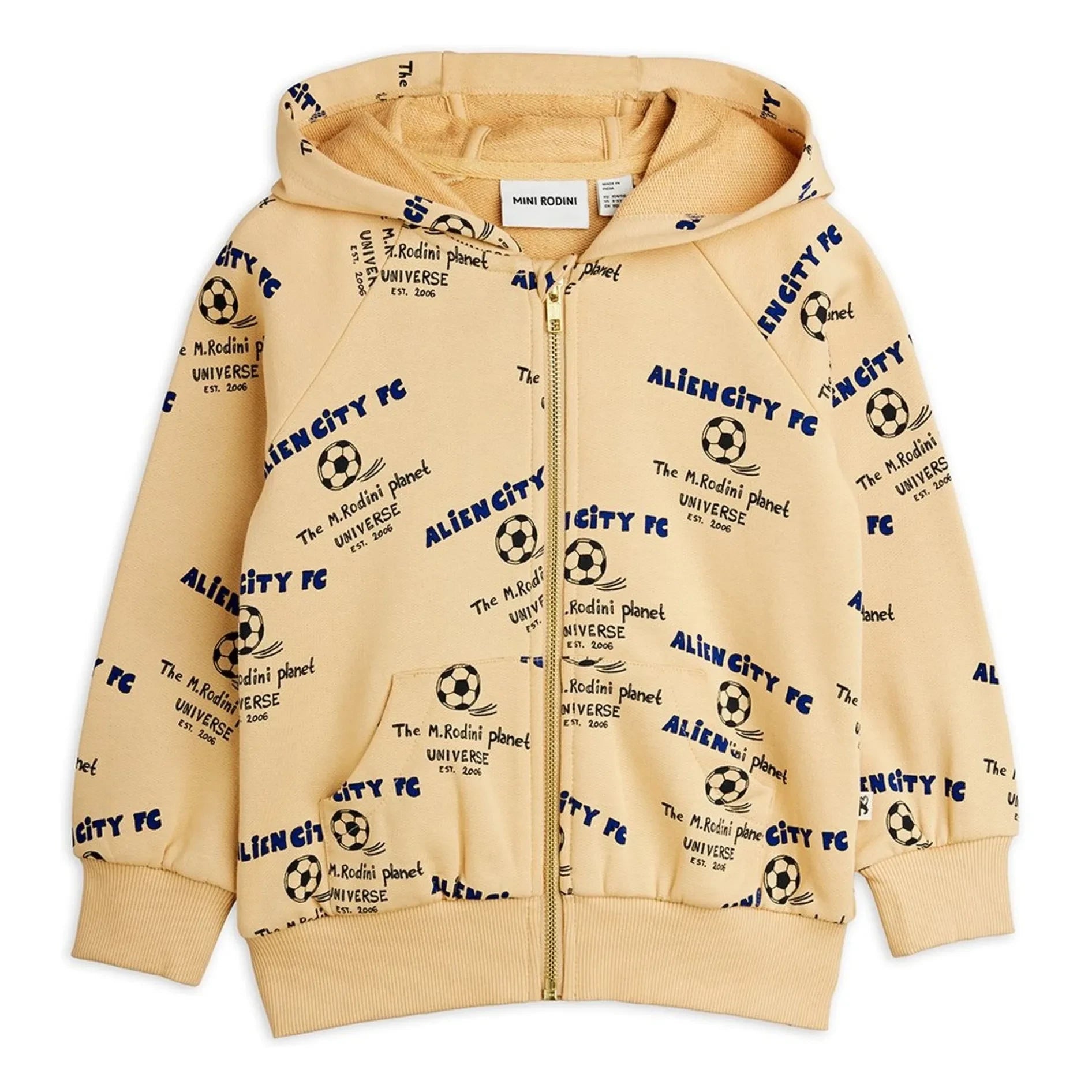 Mini Rodini - Alien City Kapuzen-Sweatshirt aus Bio-Baumwolle | Beige