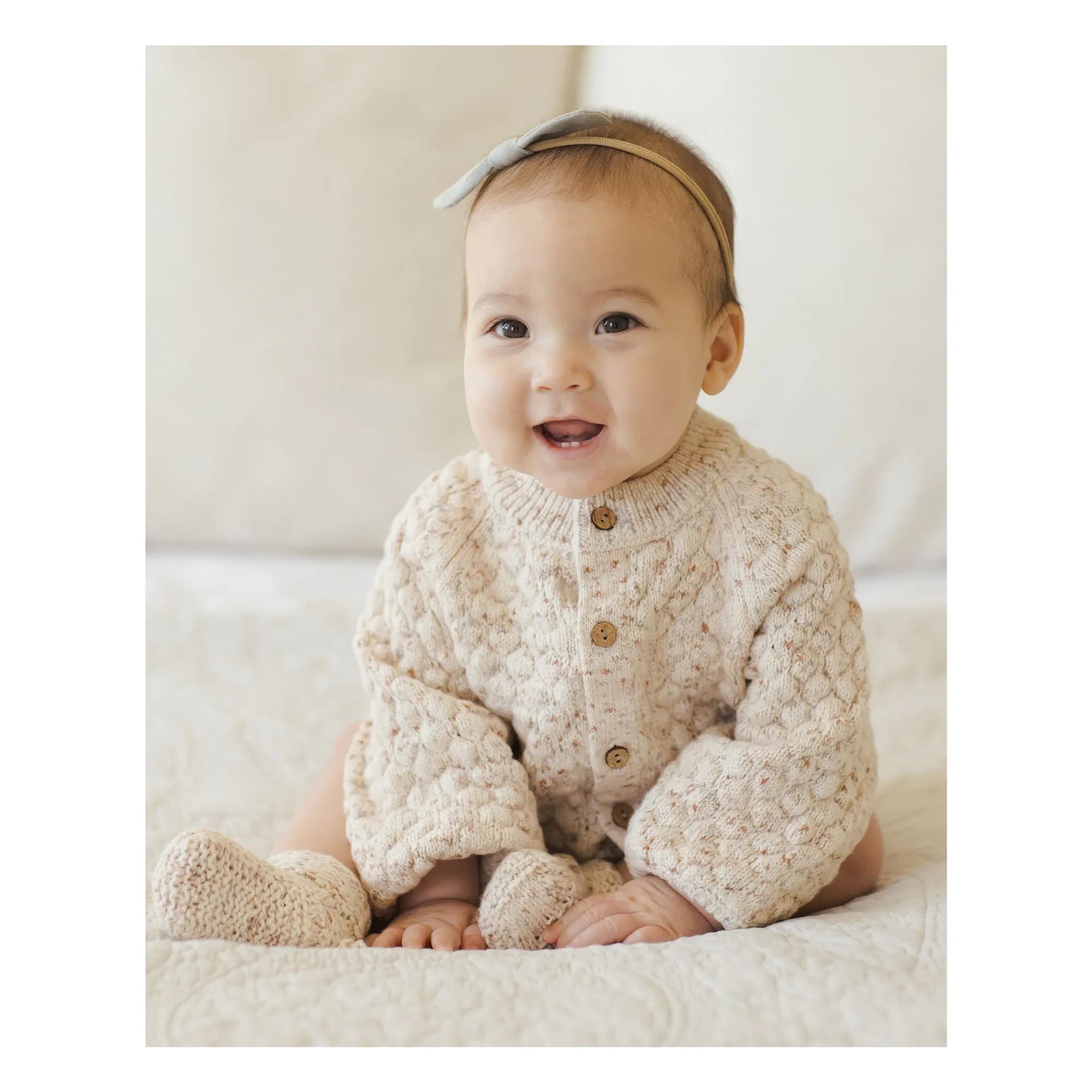Quincy Mae - Bio-Baumwoll-Bubble-Strickjacke | Ecru