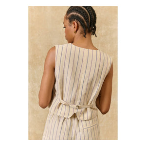 Louise Misha - Franckie Gestreifte Leinen-Baumwoll-Weste | Creme