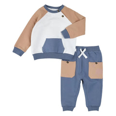 Petit Lem - Organisches Baumwoll-Sweatshirt- und Jogginganzug-Set | Blau