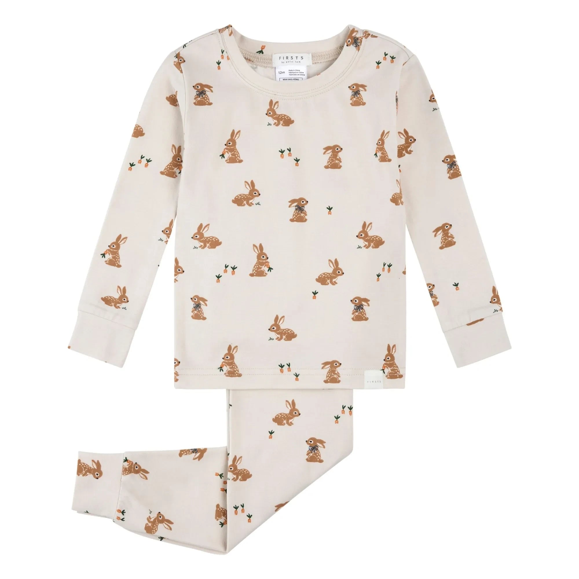 Petit Lem - Langarm-Pyjama Hasen Bio-Baumwolle und Modal | Beige