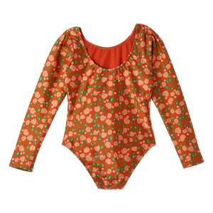 Fabula - Langärmeliger Badeanzug mit Blumenmuster | Orange