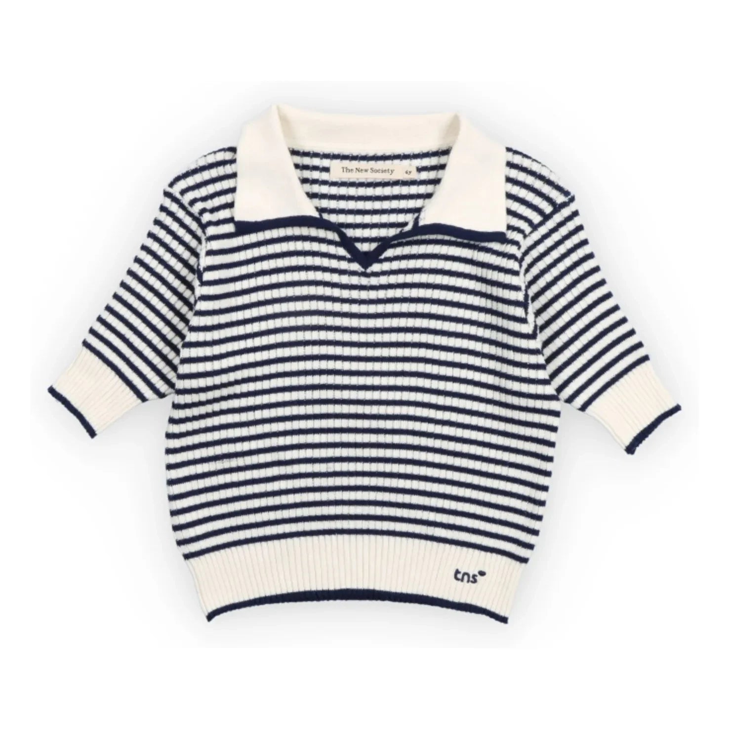 the new society - Gestreiftes Strick-Polo-Shirt | Dunkelblau