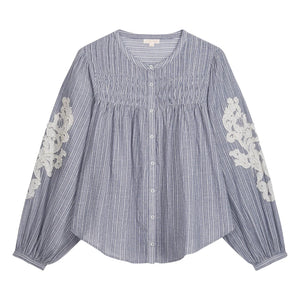 Louise Misha - Jally Gestreifte Bluse aus Bio-Baumwolle | Blau