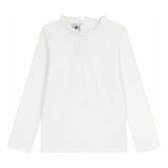 Petit Bateau - Glattes T-Shirt aus Bio-Baumwolle mit Rüschenkragen | Weiß