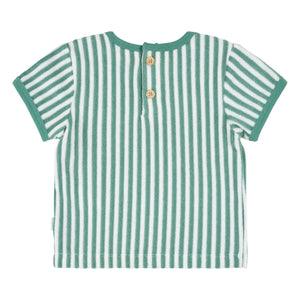 Petit Lem – Gestreiftes T-Shirt- und Shorts-Set aus Bio-Baumwolle | Türkis