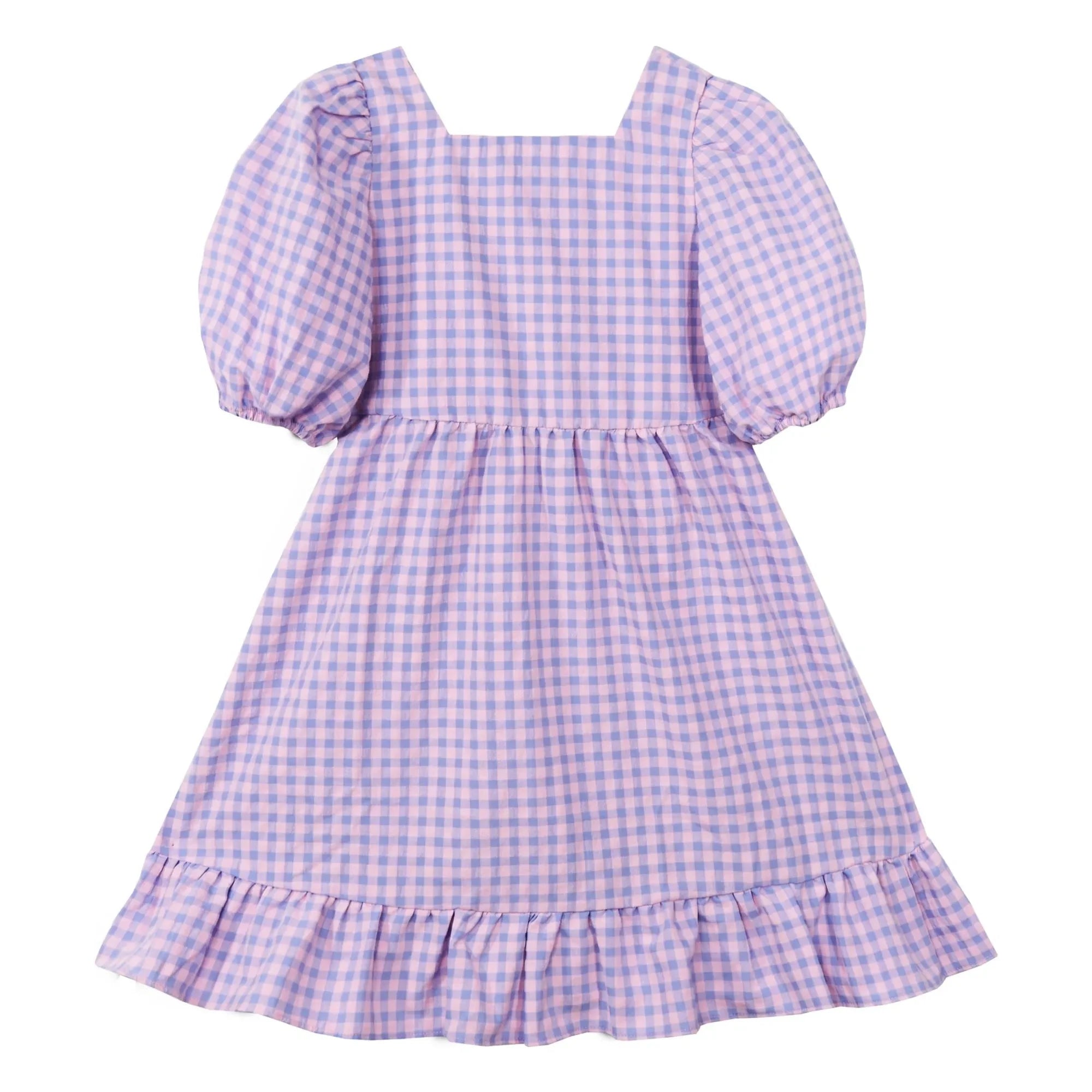 Mipounet - Olie Kariertes Kurzarmkleid mit Raffung | Lila
