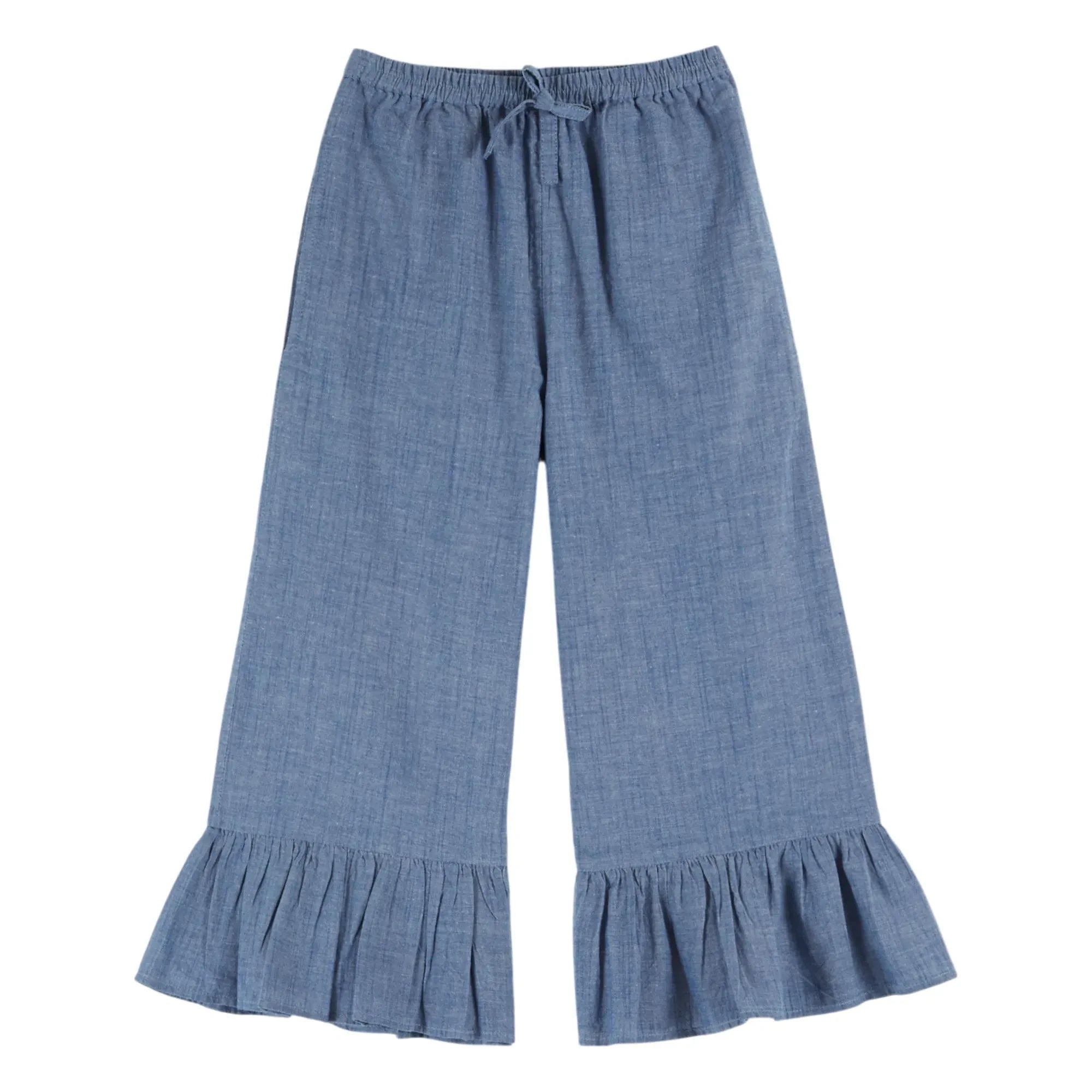 Emile et Ida - Blaue Chambray-Hose mit Rüschen