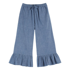 Emile et Ida - Blaue Chambray-Hose mit Rüschen
